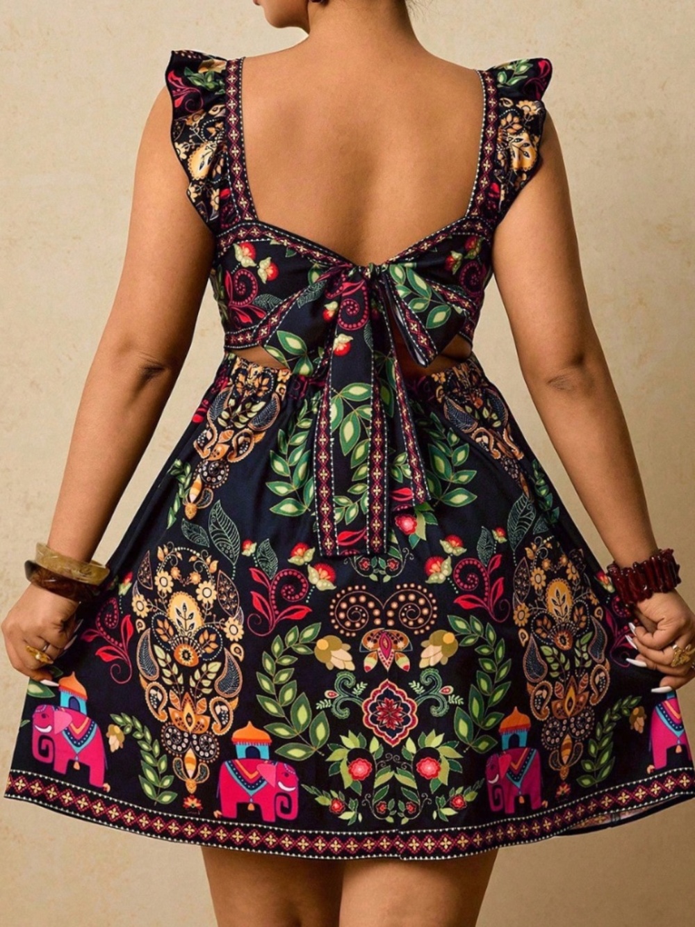 Boho A-Line Tie-Back Ruffle Sleeved Dress, Size 2X - Picture 2 of 8